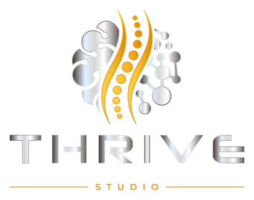 Thrive Chiropractic Wellness silver and orange logo.